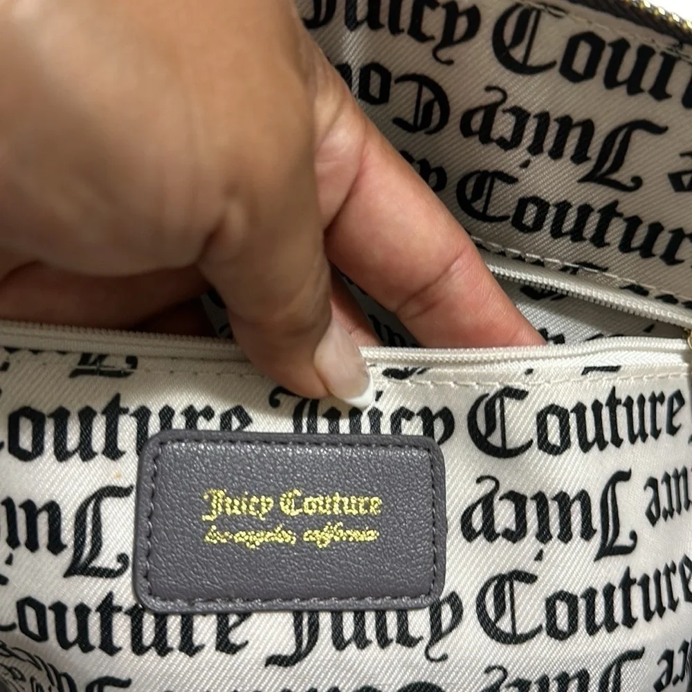 Juicy Couture Y2K Crossbody Gray Satchel Dome Sherpa Vegan Faux Leather Bag